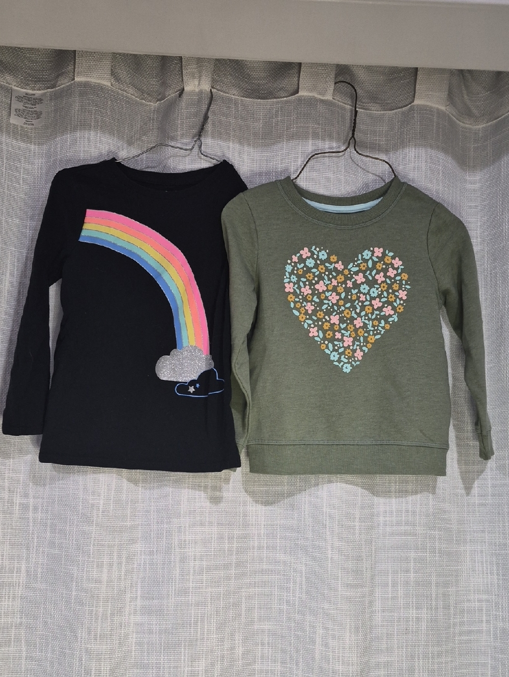 Cat & Jack Girls' Long Sleeve Rainbow Tee & Olive Floral Heart Top